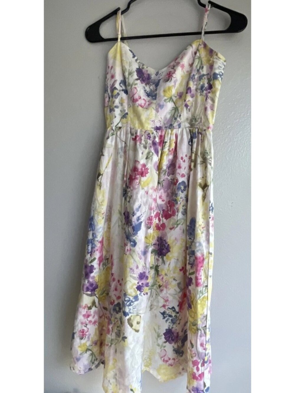 H&M Linen Blend Floral Maxi Sweetheart Strappy Summer Cottagecore Sz XS